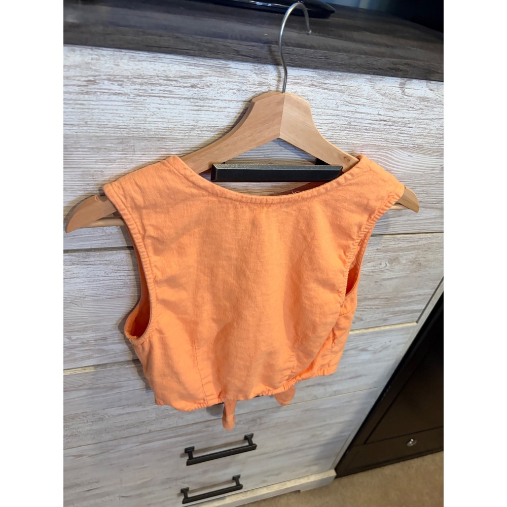 Abercrombie & Fitch Orange Linen Blend Tie Front Crop Top Vest Womens Small - Picture 6 of 7
